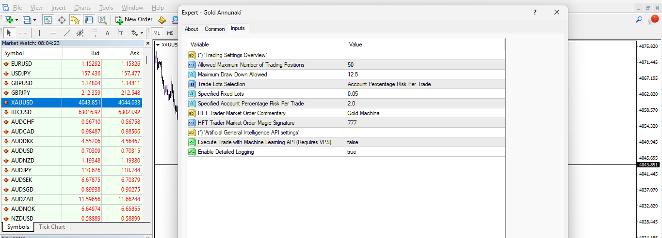Gold Anunnaki settings panel